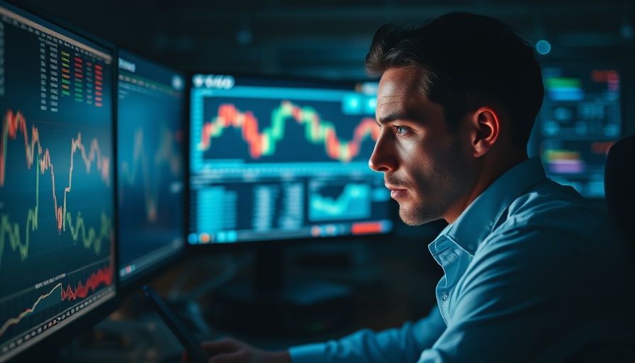 Trader analyzing growth stocks for retirement income on multiple screens.