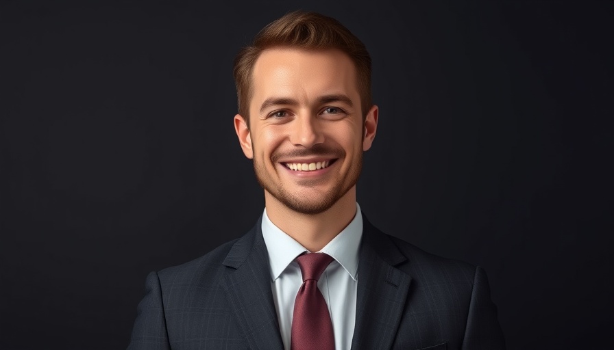 Professional male posing confidently against a dark backdrop.