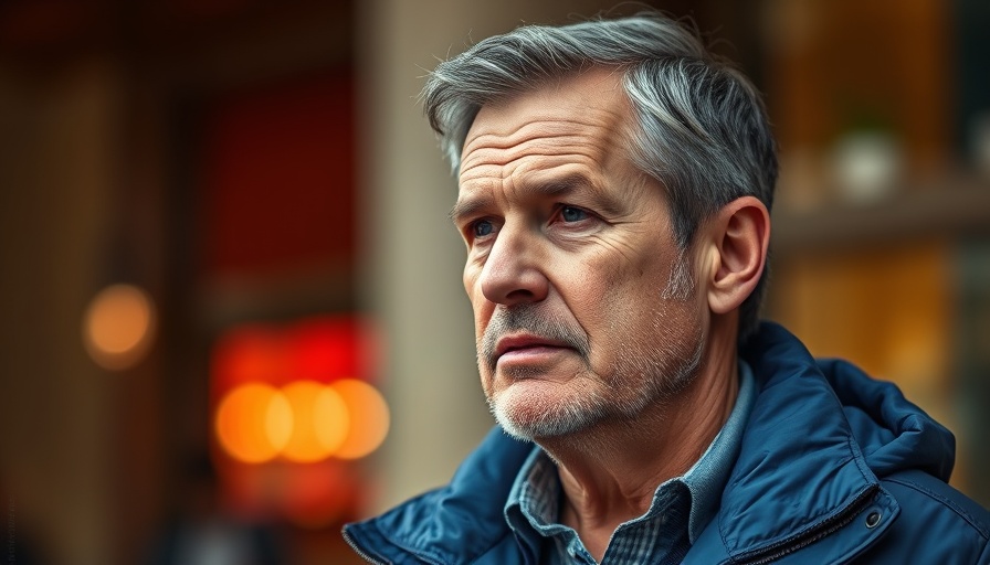 Mature man considering retirement plan options in warm setting.