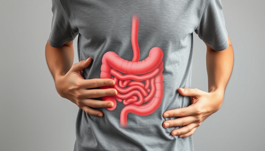 Person with stomach discomfort showing intestinal illustration, propranolol autism treatment.