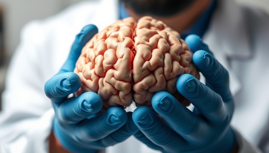Close-up of brain specimen in gloved hands illustrating Alzheimer's research.