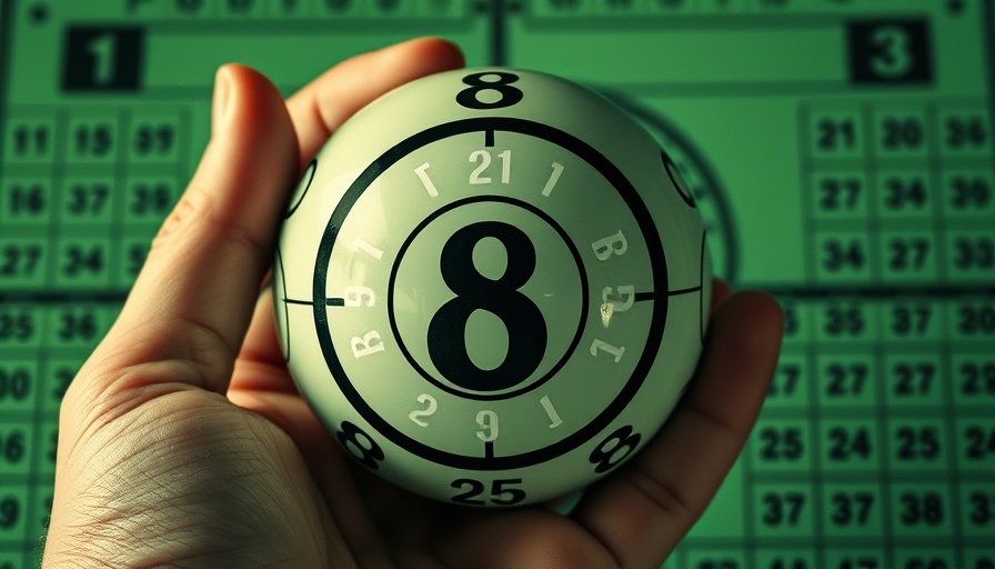 Magic 8-ball held by person, retro green grid background.