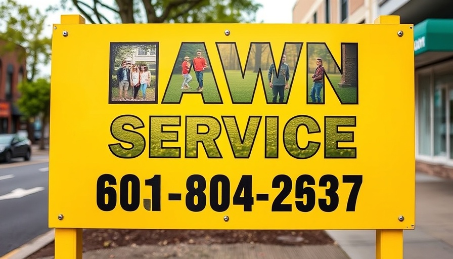 Bright lawn service sign with images, Shelby MI