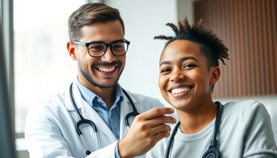 Doctor examining a child with a stethoscope in a bright office.