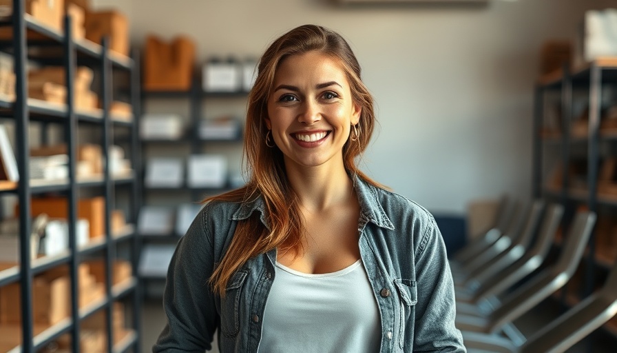 Woman in casual outfit standing indoors, smiling, warm environment.