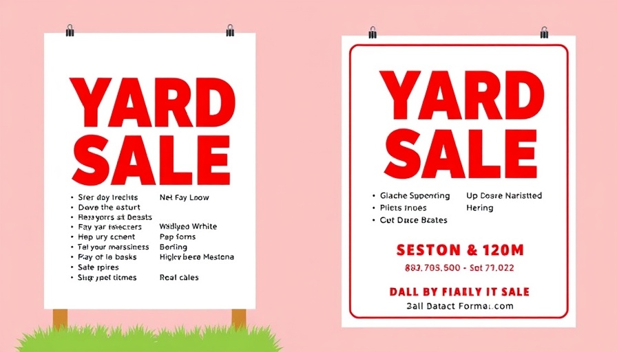 Yard sale flyer for July 19 with various items listed.