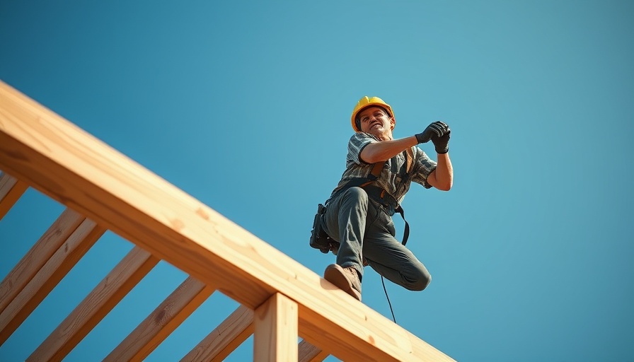 Construction worker on wooden frame highlighting focus and balance