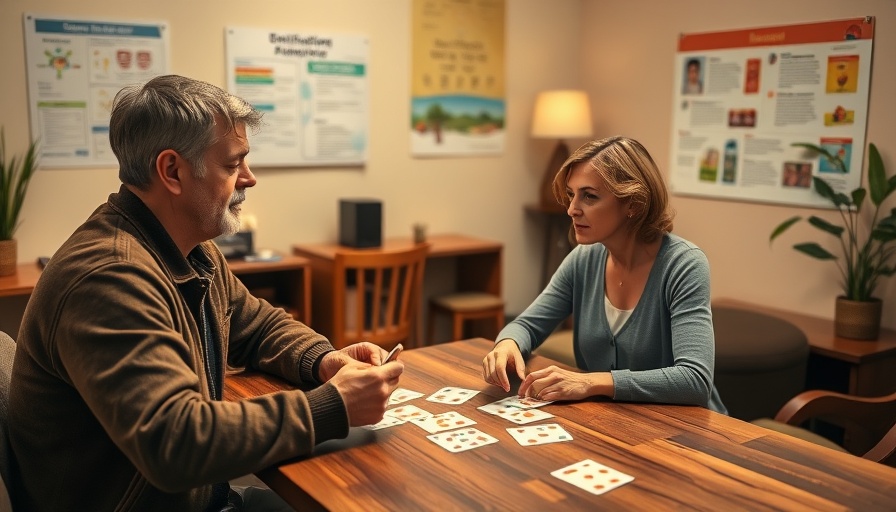 Young man and woman in a therapy session with cards in Nebraska.