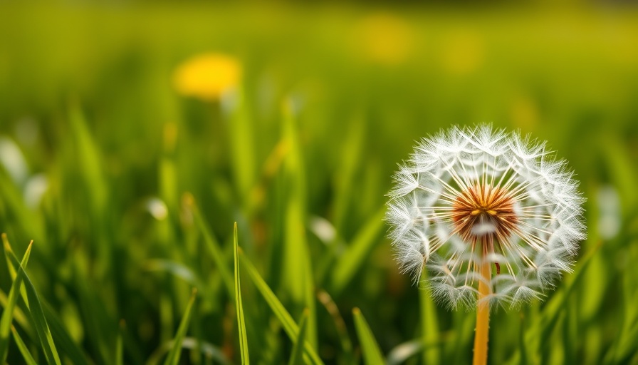 Dandelion in grassy lawn, exemplifying natural lawn maintenance in Shelby, Michigan.
