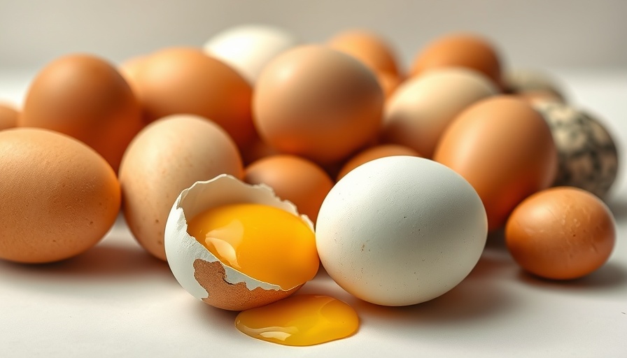 Colorful eggs with a cracked one showing yolk, linked to Alzheimer's risk.
