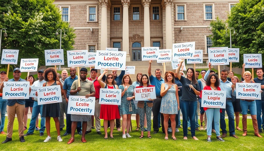 Protesters advocating for Social Security in front of a government building.