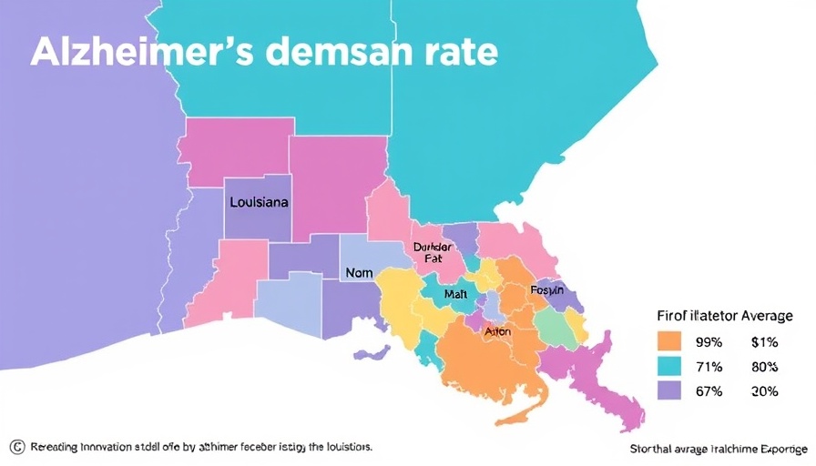 Map showing Alzheimer’s dementia rates across Louisiana regions.