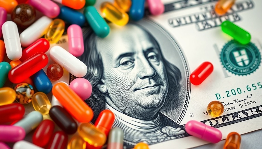 Pharmaceutical pills over a hundred-dollar bill, symbolizing Medicare site-neutral payment.