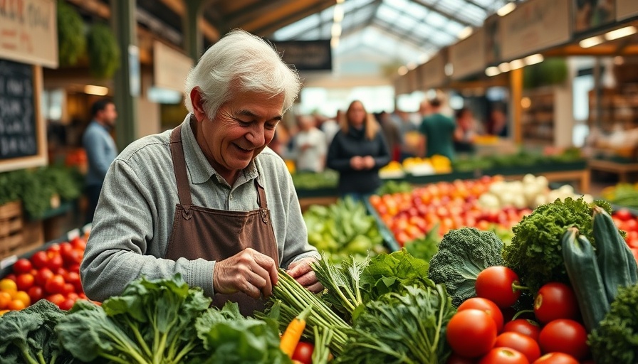 Senior couple enjoying fresh produce at Muskegon market.