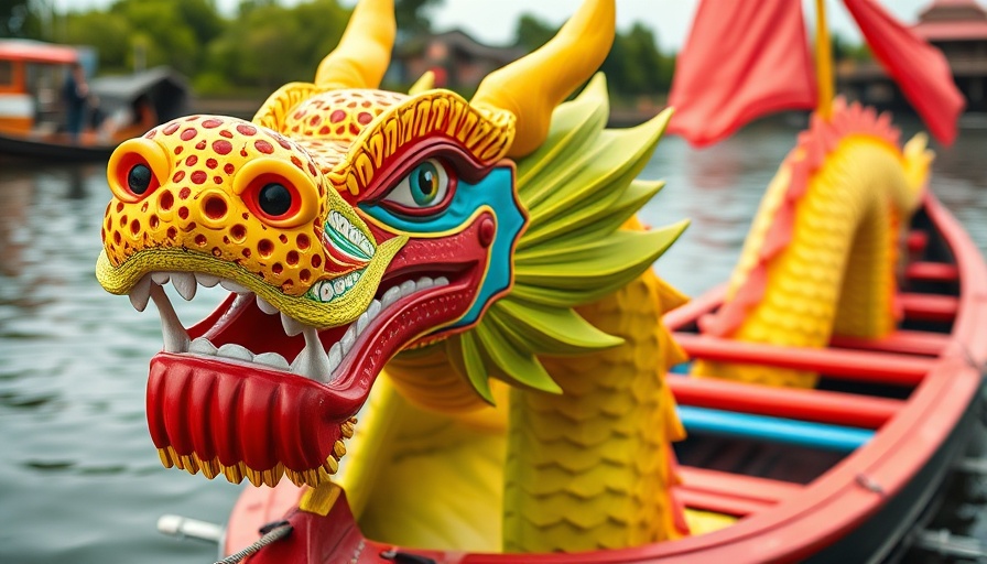 Dragon boat with colorful dragon head during Dragon Boat Festival in Edmonds.
