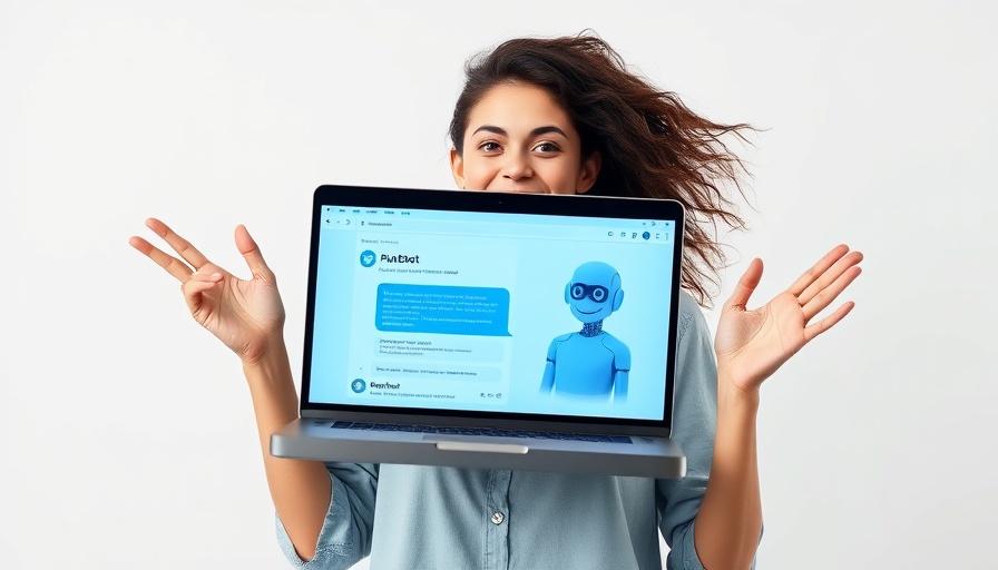 Excited woman demonstrating AI chatbots for autism support on laptop.
