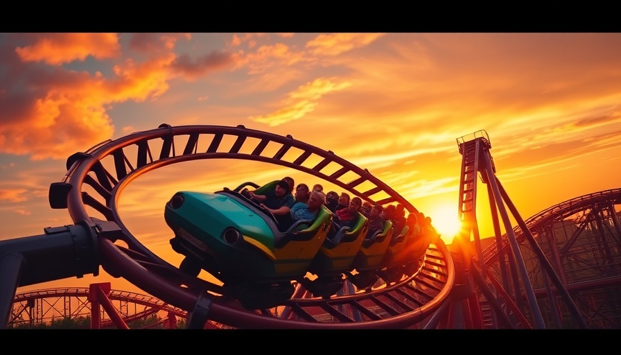 Maximize benefits Muskegon with a vibrant sunset roller coaster.