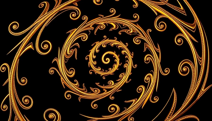 Intricate spiral pattern in gold on a black background