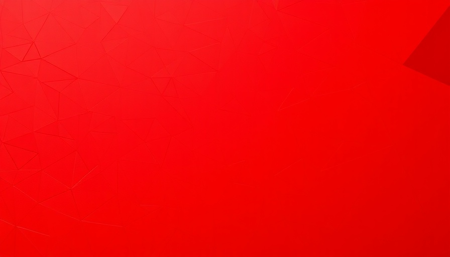 Abstract geometric triangle design on a red background.
