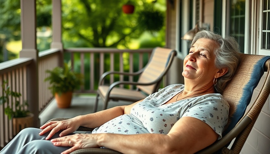 Middle-aged woman relaxing outdoors, representing affordable senior care solutions.