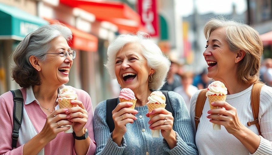 Senior women enjoying ice cream, highlighting well-being for senior citizens.