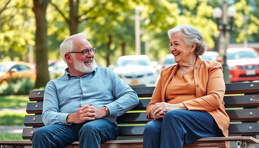 Two seniors enjoying a bench outdoors at affordable senior living in Muskegon.