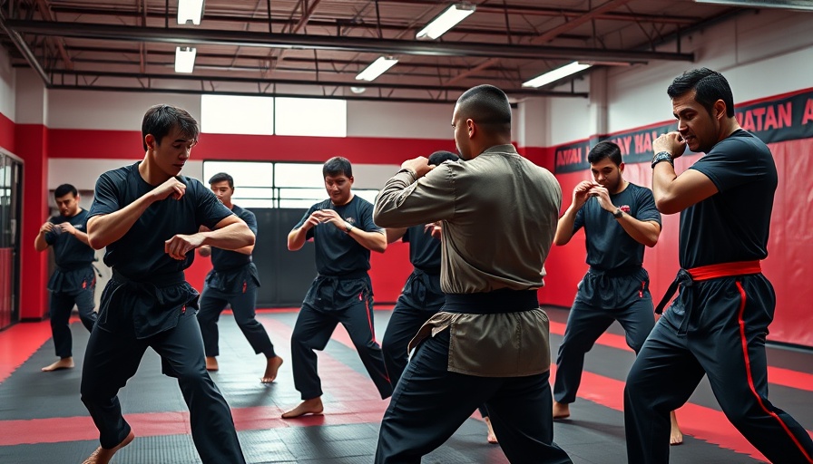 Karate and kickboxing team in action at competition training