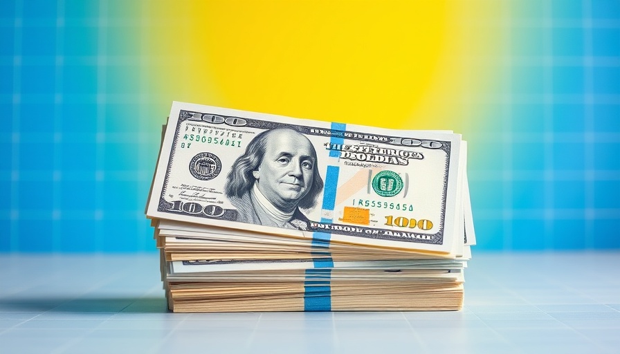 Stack of US dollar bills on a gradient graphic background, highlighting financial themes.