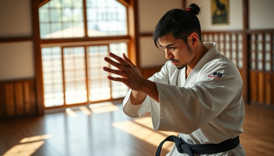 Karate practitioner executing kata in a dojo for current self-training regime.