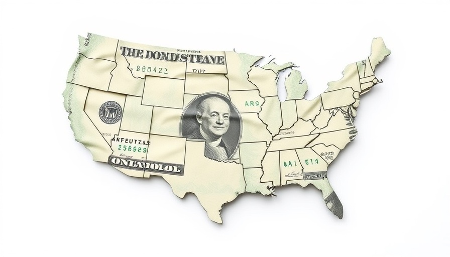 Dollar bill map of USA, symbolizing finance in Muskegon.