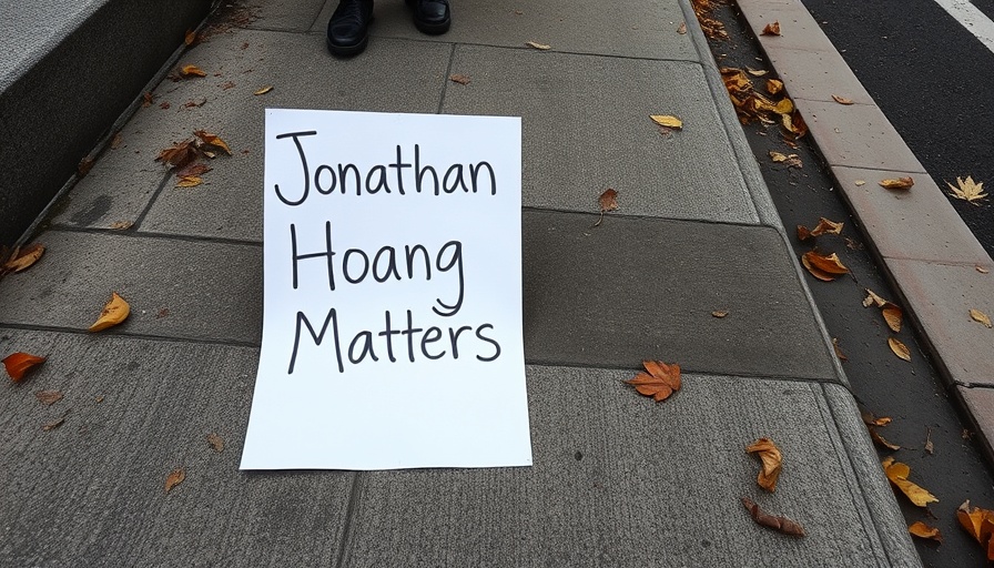 Poster for missing man with autism, Jonathan Hoang, on sidewalk.