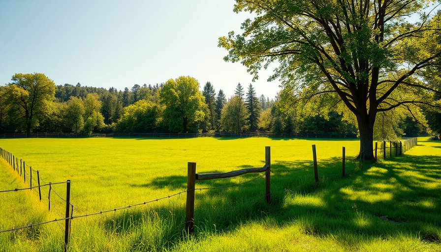 Sunny field with trees and fence in Shelby MI lawn care context.