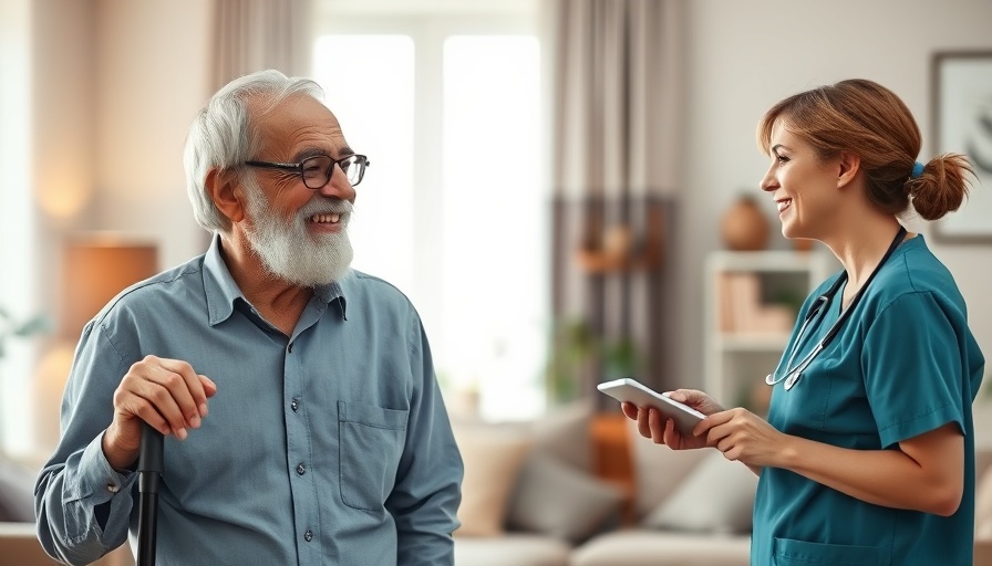 Senior home care interaction in Harrisburg with elderly man and nurse.