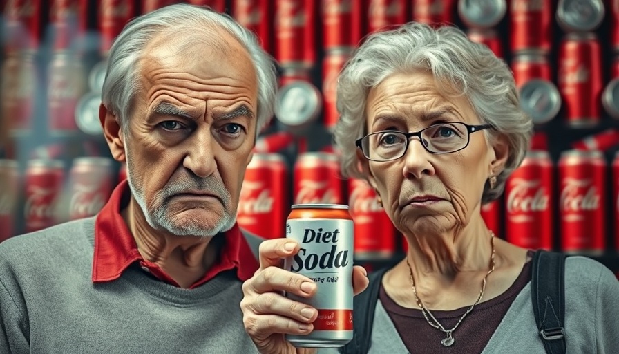 Older couple concerned about diet soda health risks, holding a diet soda.