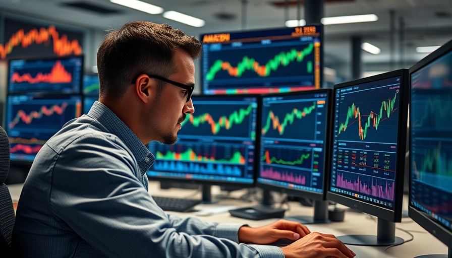 Stock market analyst reviewing Amazon stock trends on computer.