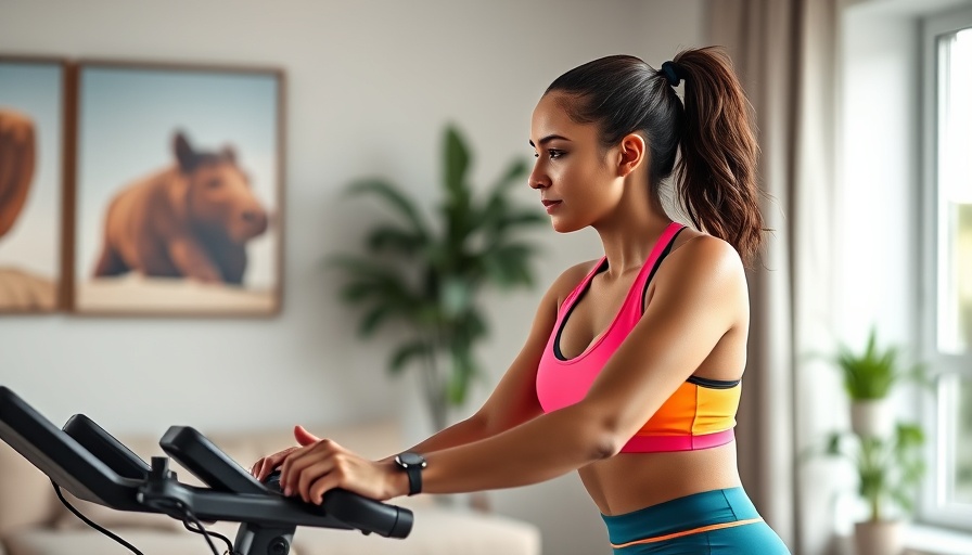 Fit woman over 60 showcasing fitness strategies, exercise bike workout.