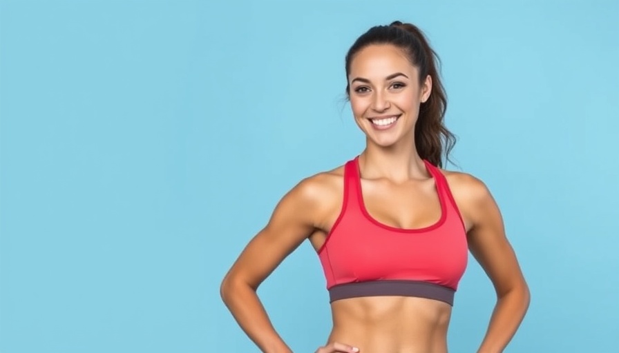 Athletic woman in sports bra, smiling confidently, August sports bra deals.