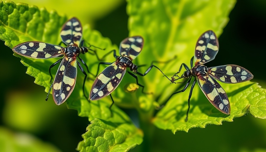 Spotted lanternflies on green leaves in sunlight, insect management.