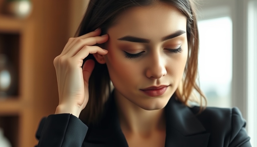 Stressed young woman pressing temples, highlighting stress internalization.