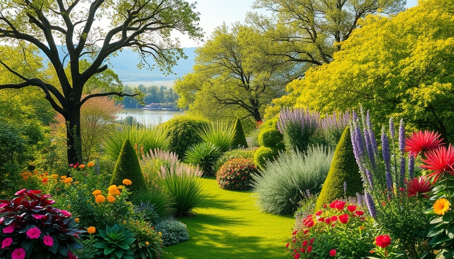 Summer tree care tips with lush garden and vibrant foliage.