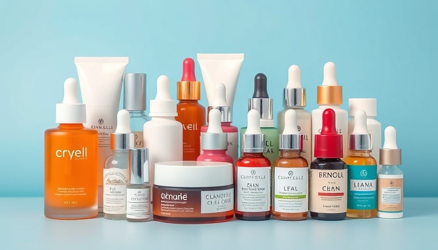 Top face serums 2025 displayed on a blue background.