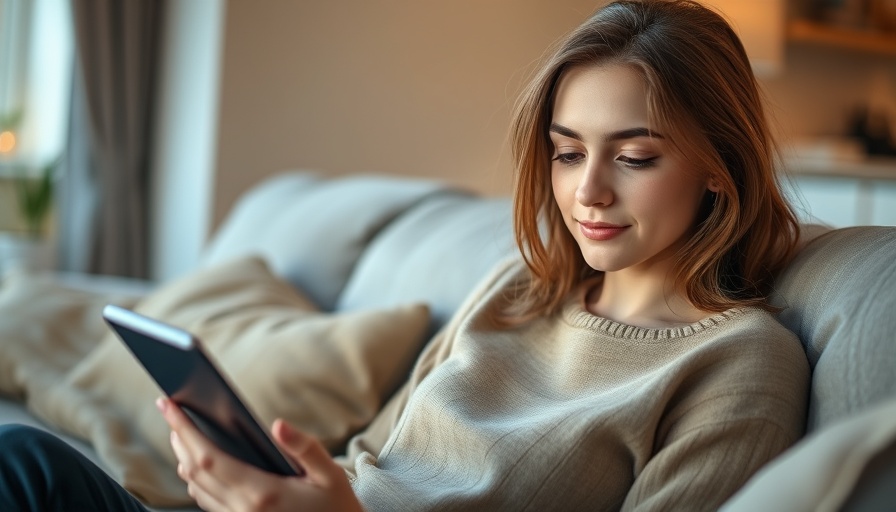 A young woman using a tablet, relating to screen time and cardiovascular health.