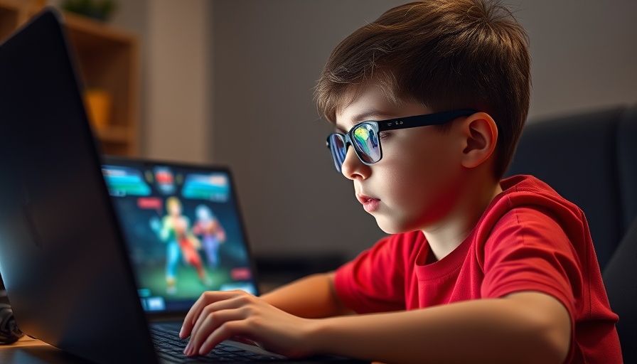 Young boy gaming on a laptop, highlighting screen time risks.