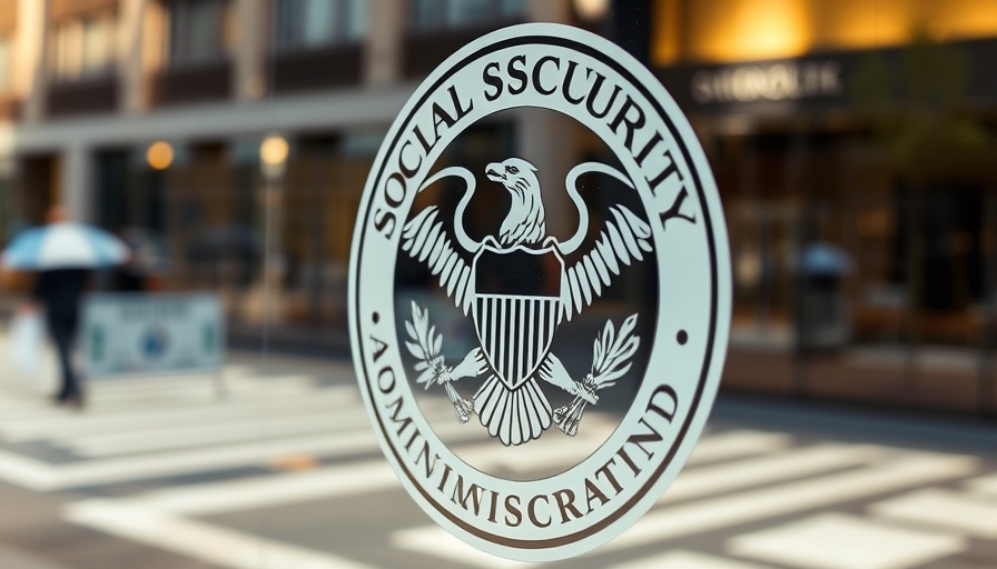 Social Security Administration logo close-up on glass window.