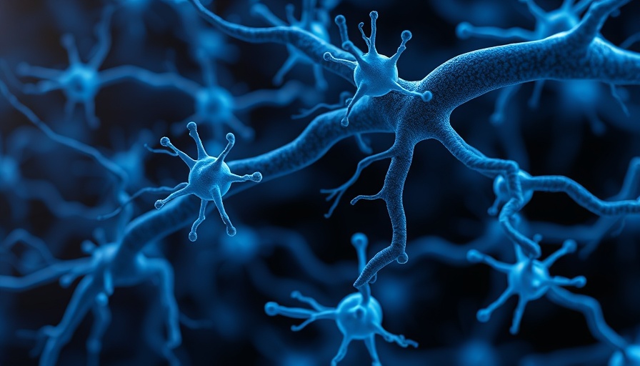 Intricate blue neurons depicting Alzheimer's disease with amyloid plaques.