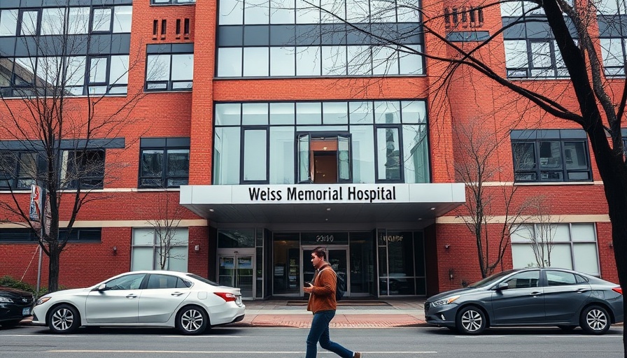 Weiss Memorial Hospital entrance with red brick facade and parking concerns.