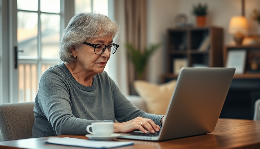 Older woman researching retirement age eligibility rules in a cozy room.