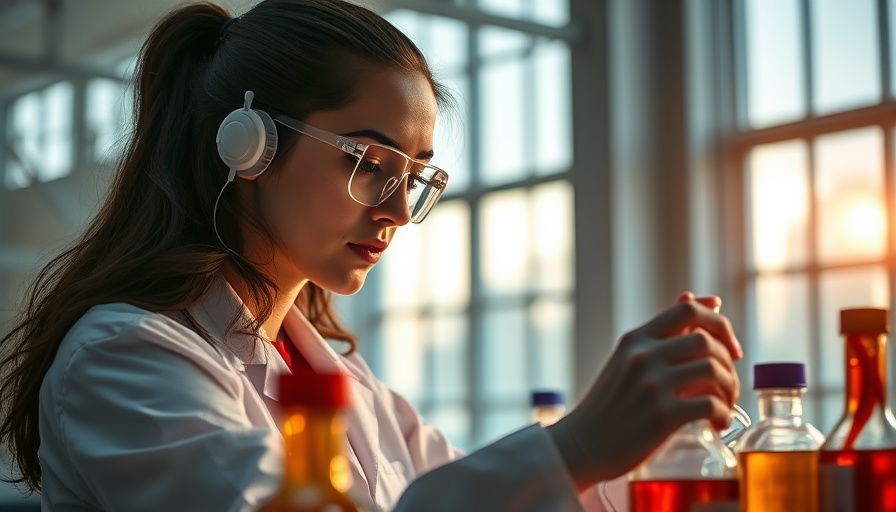 Female scientist in a lab handling chemicals, highlighting workplace exposure.