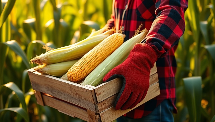 Harvesting corn tips: person with crate of fresh corn.