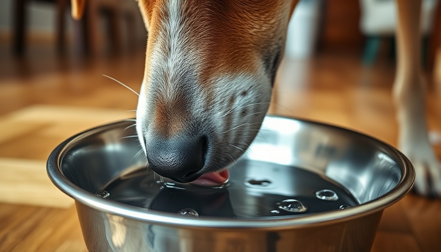 Dog drinking water from metal bowl indoors, highlighting potential heavy metals in dog drinking water.